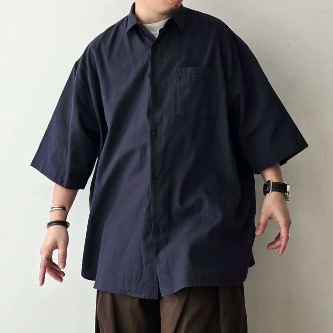 BLANC YM / Soft Oxford Half Shirts (Navy)