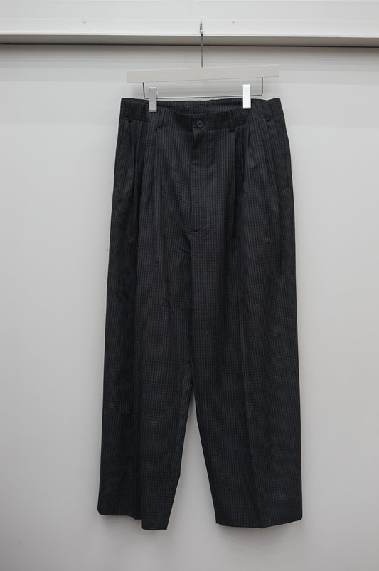 NONNOTTE / Draping Five-Tuck Wide Trousers (Trace Bird Plaid)