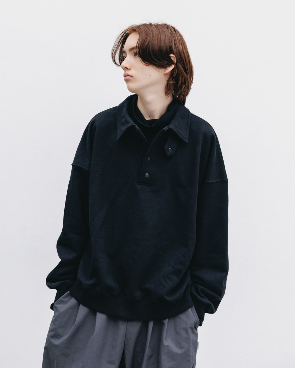 CLESSTE / Half Snap Sweat Shirt (Black)