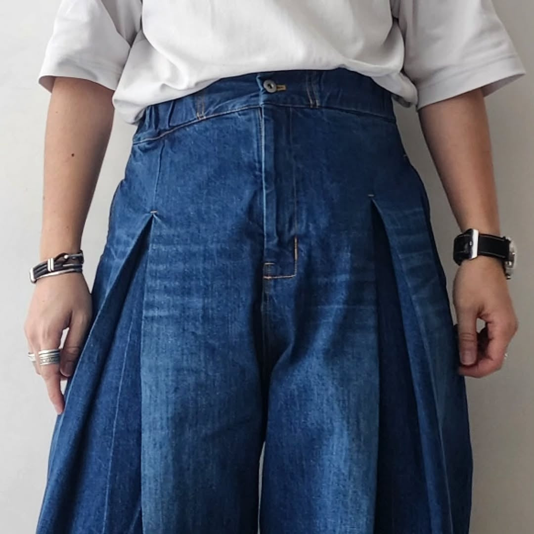 SAGE NATION / Box Pleat Trouser Denim Indigo Wash