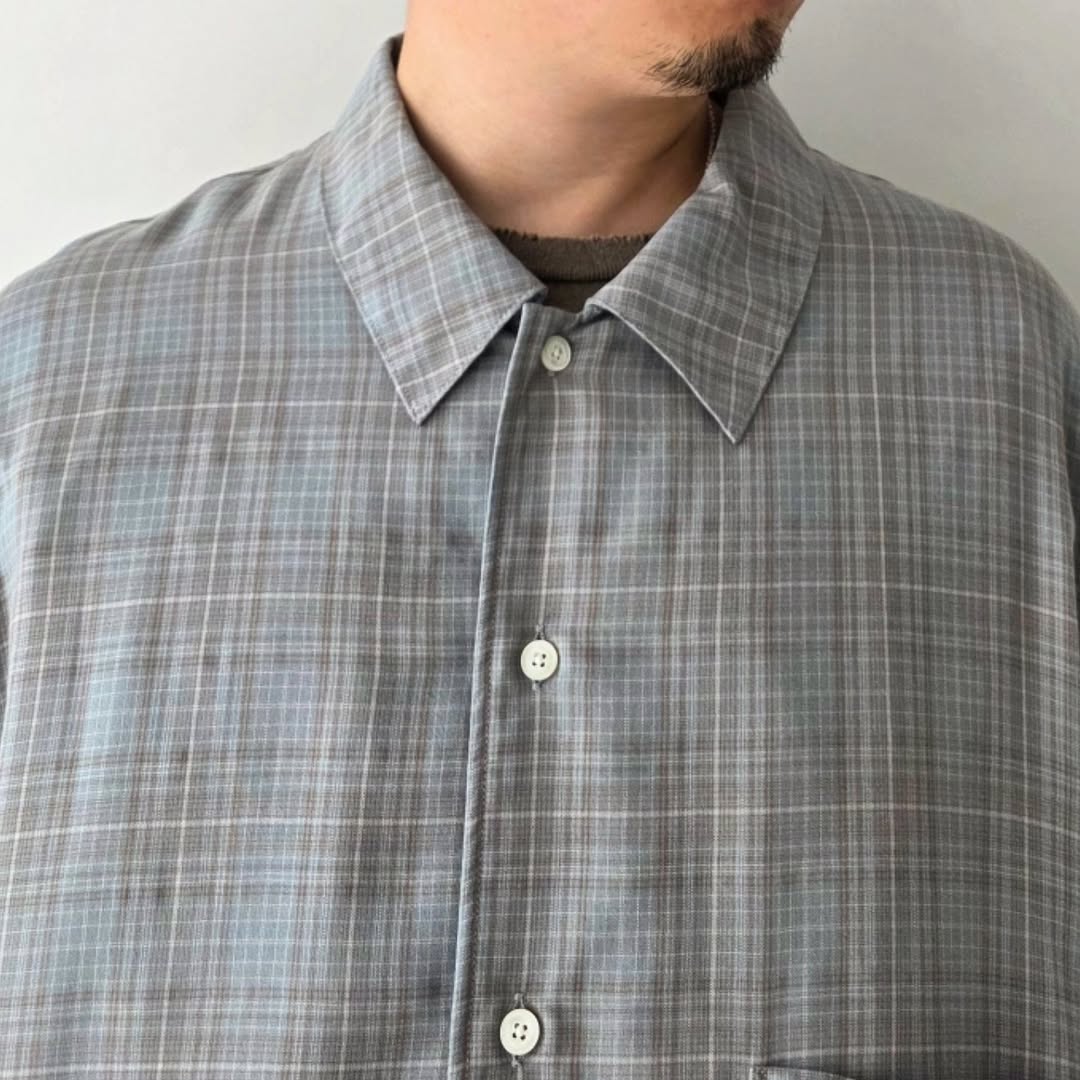 ANCELLM / Aging Rayon Check Shirt (Blue)