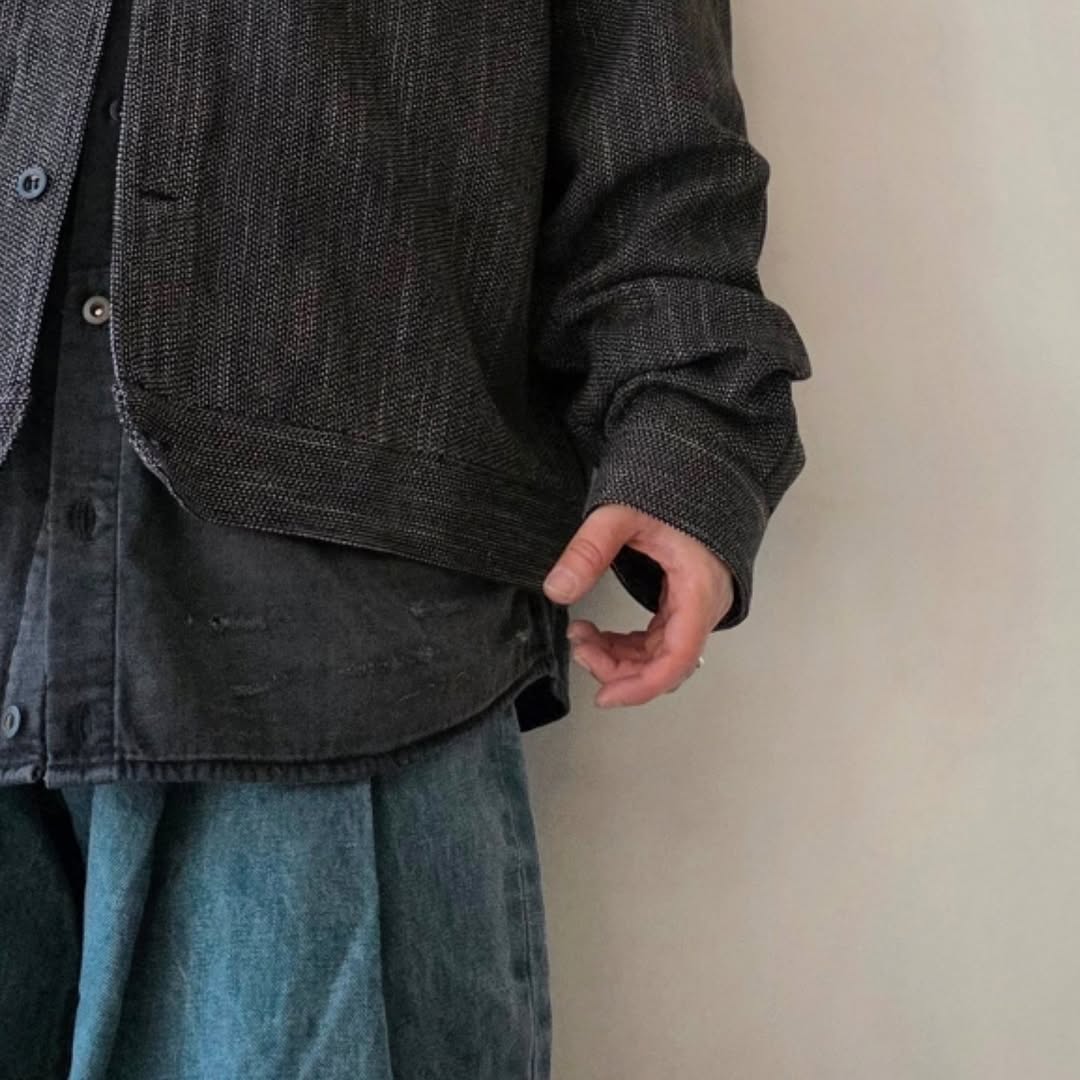 ANCELLM / Melange Wool Work Shirt Blouson (Black)