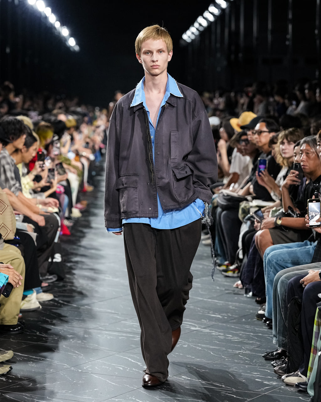 ANCELLM / High-Count Frayed Over Shirt (Blue)