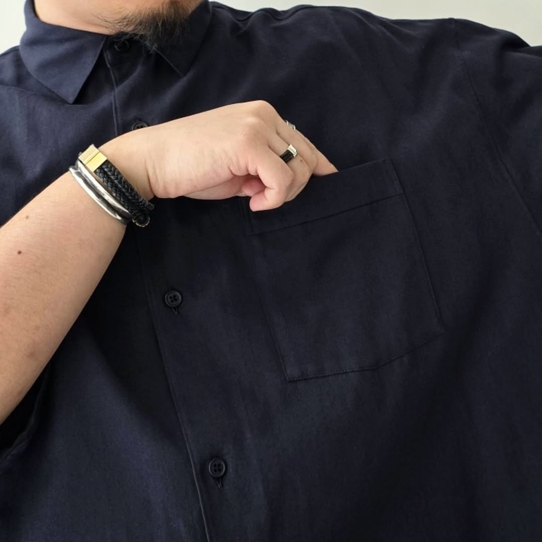 BLANC YM / Soft Oxford Half Shirts (Navy)