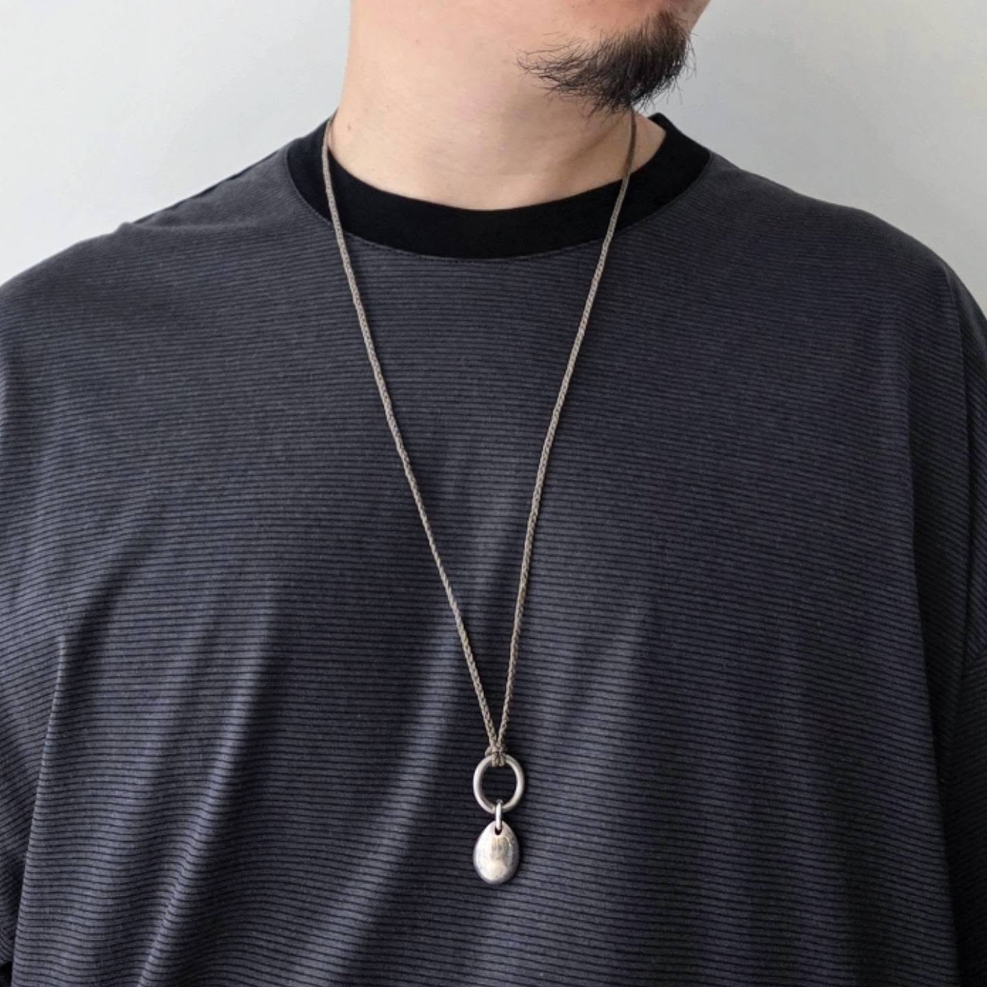 KANEMASA PHIL / 32G Wool Stripe SS Tee (Charcoal)