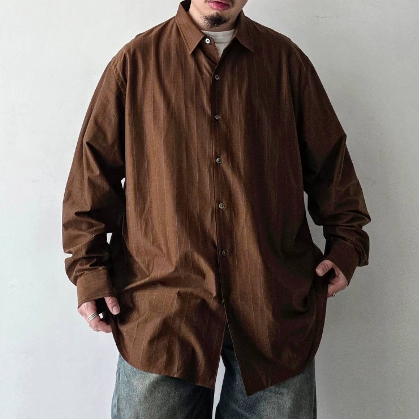 KANEMASA PHIL / 46G Atmosphere Stripe Shirt (Brown Blue)