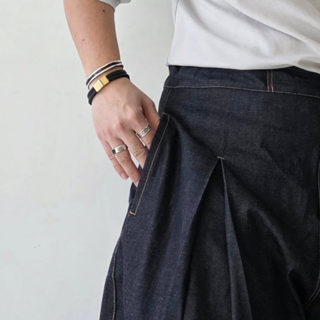 SAGE NATION / Denim Raw Box Pleat Trousers