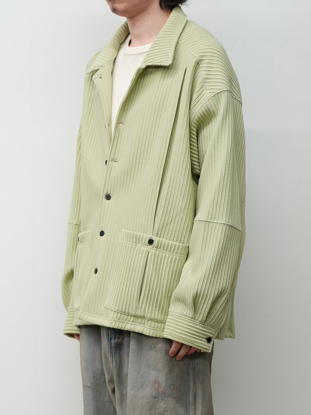 ANCELLM / Wrinkled Stripe Shirt (Wasabi)