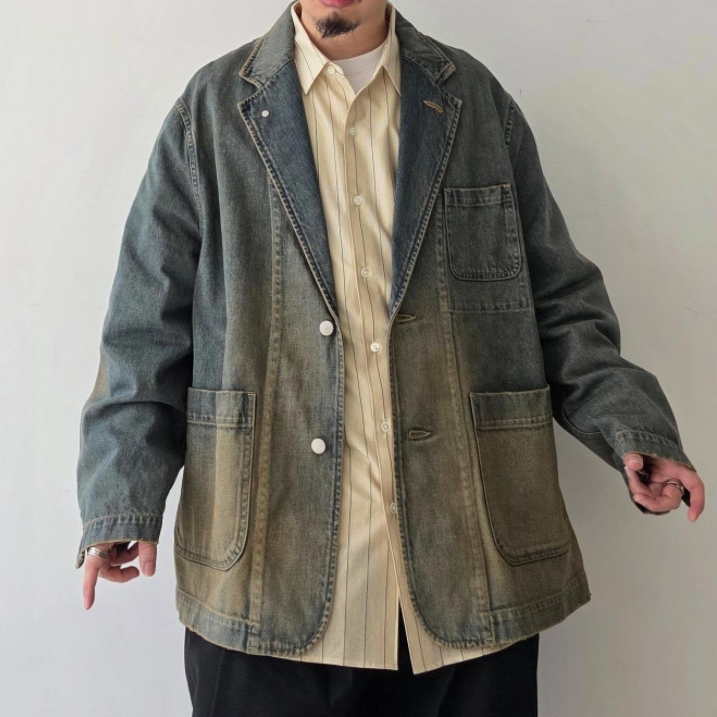 CLESSTE / Vintage Dyed Selvedge Denim City Worker Tailored Jacket (Vintage Beige)