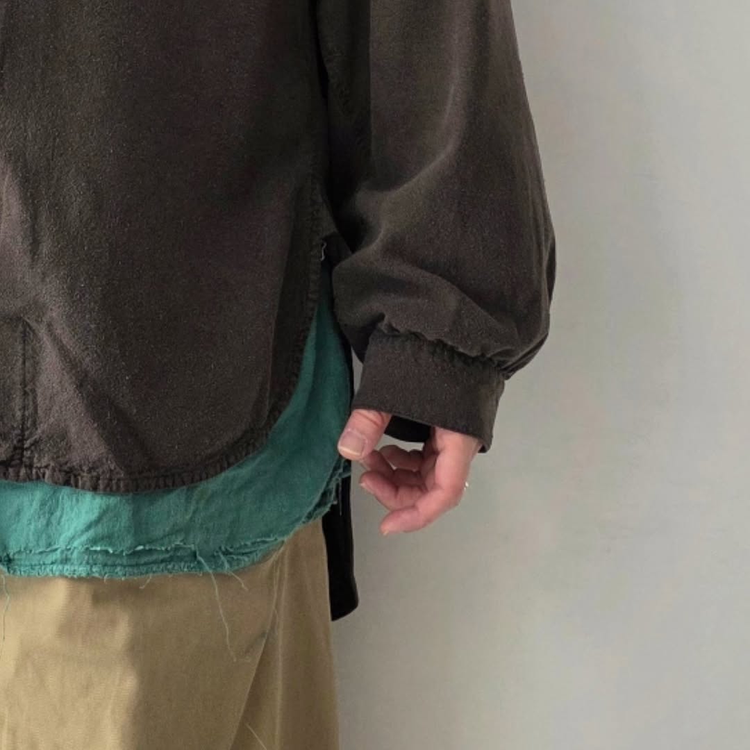 ANCELLM / Silk Nep Long Shirt  (Brown)