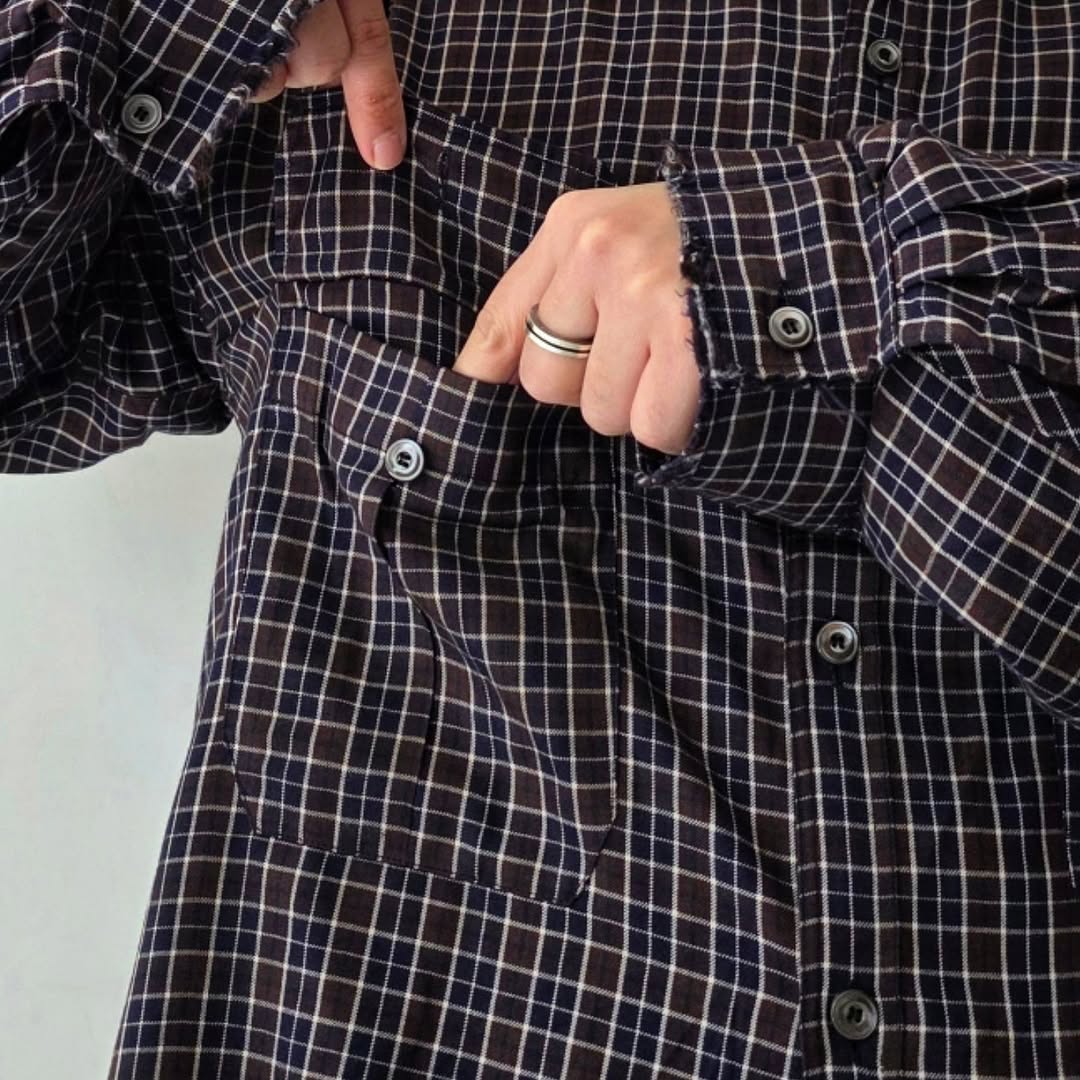ANCELLM / Nel Check Over Work Shirt (Navy)