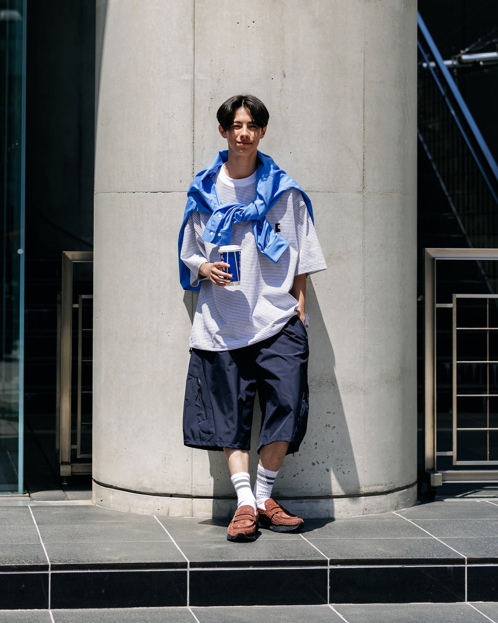 CLESSTE / 'C' Striped Massive T-Shirt With Drawstrings (White x Black)