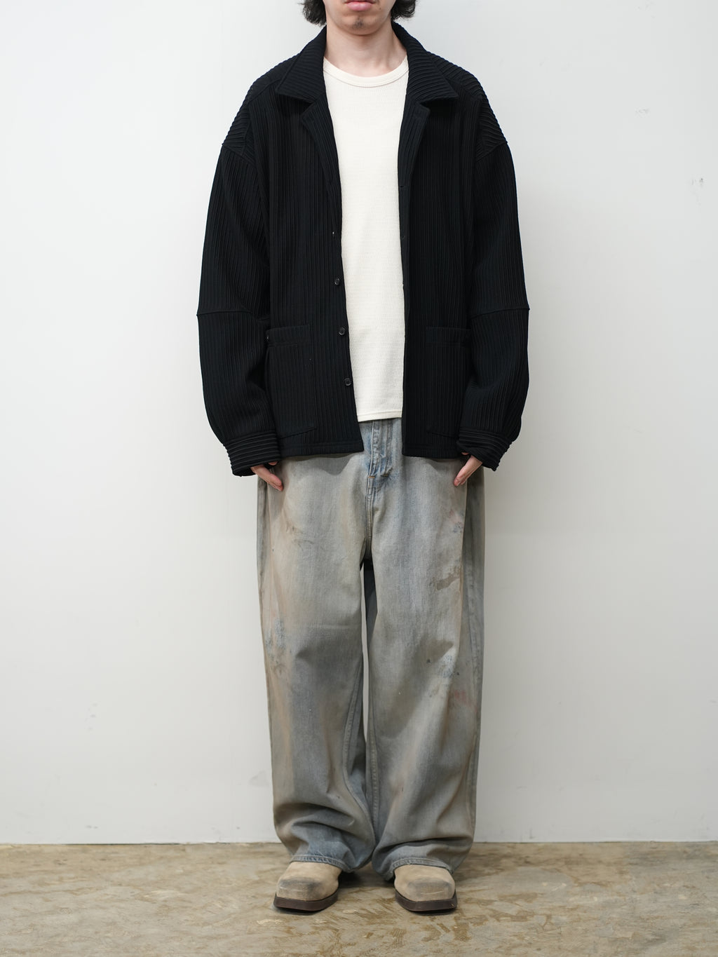 ANCELLM / Wrinkled Stripe Shirt (Black)