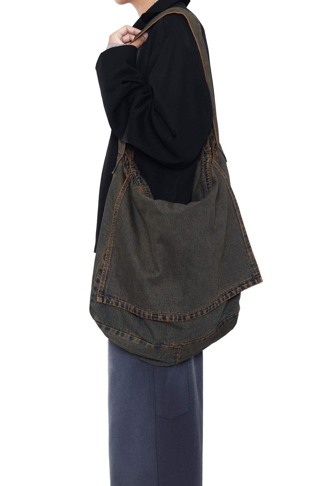 CODA / Black Brown Wash Denim Cross Body Bag