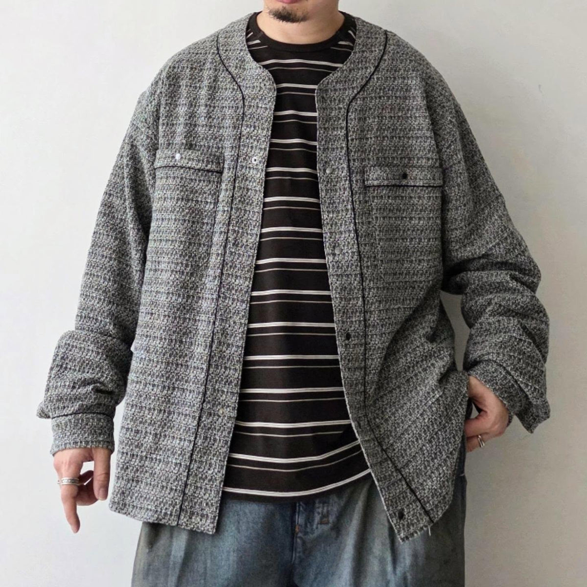 THE JEAN PIERRE / Tweed Baseball Shirt (Grey)