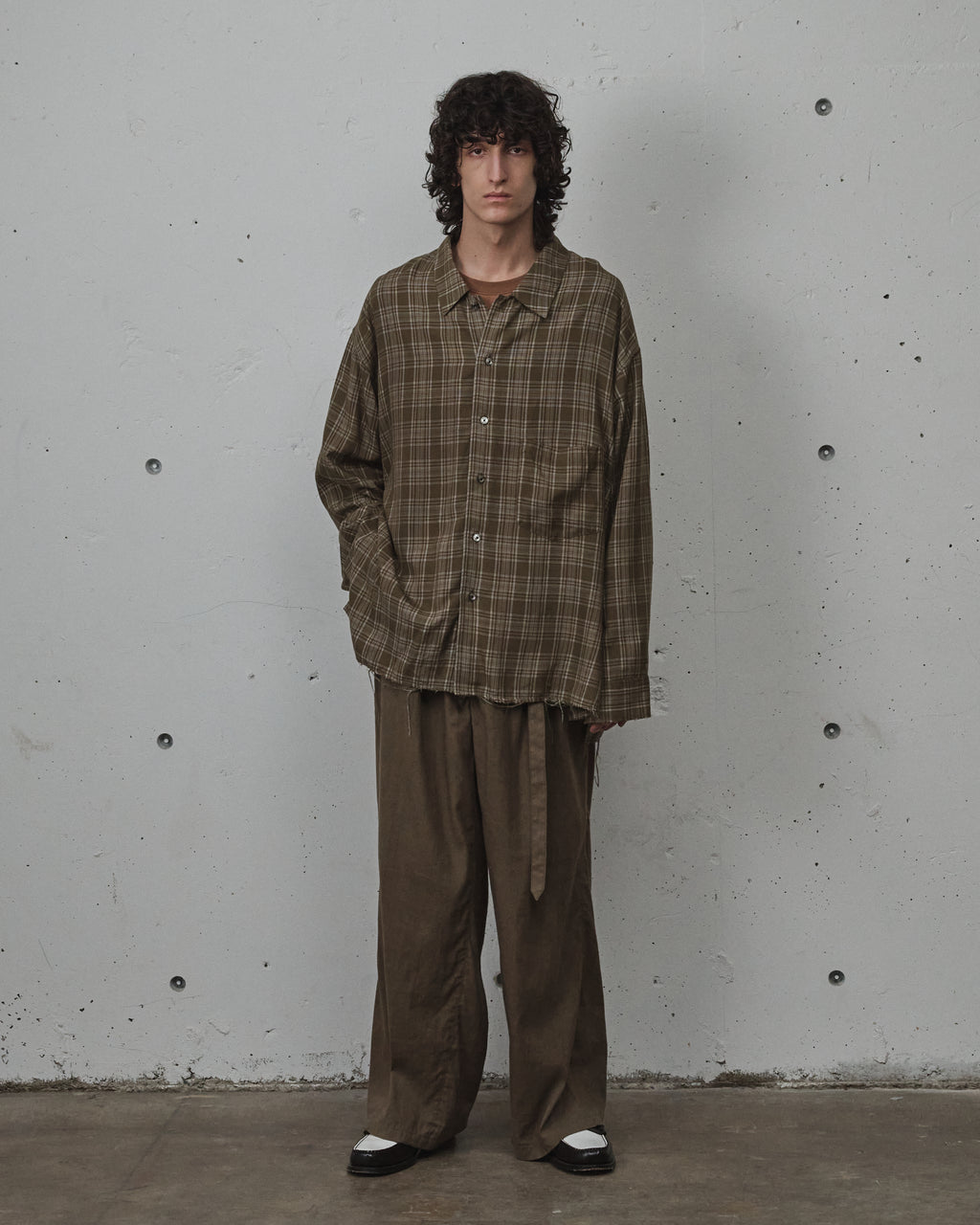 ANCELLM / Linen Poplin Belt-Less Slacks (Brown)