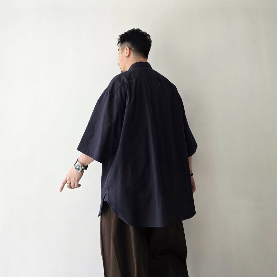 BLANC YM / Soft Oxford Half Shirts (Navy)