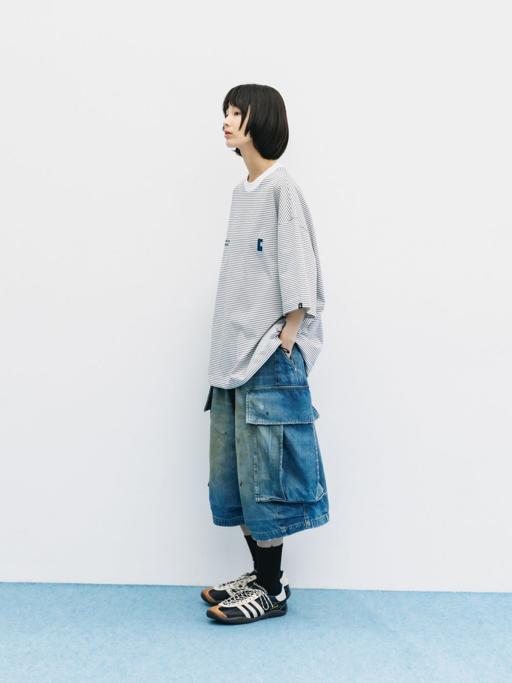 CLESSTE / 'C x Concept' Striped S/S T-Shirt With Drawstrings (White x Black)