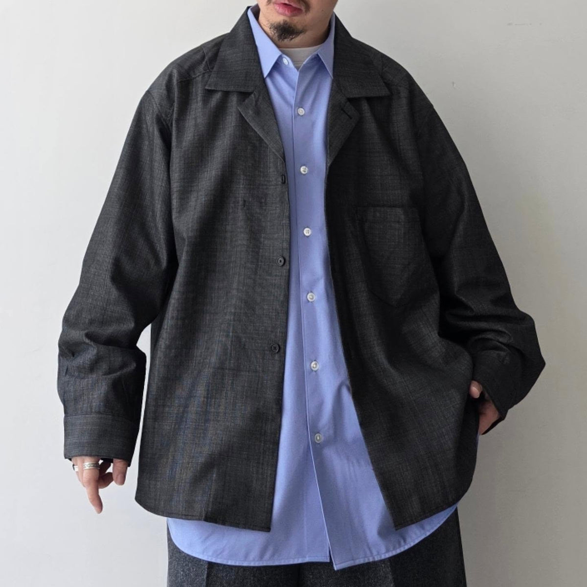 ANCELLM / Wool Hakeme Tailored Shirt (Black)