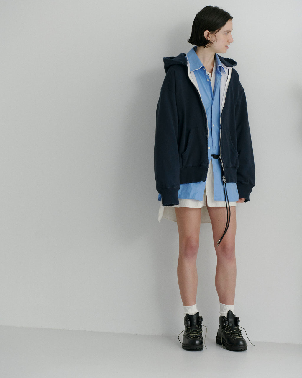 ANCELLM / High-Count Frayed Over Shirt (Blue)