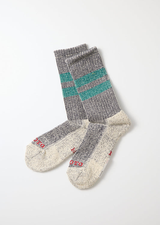 ROTOTO / Pile Stripe Marl Socks (Navy / Sea Green)