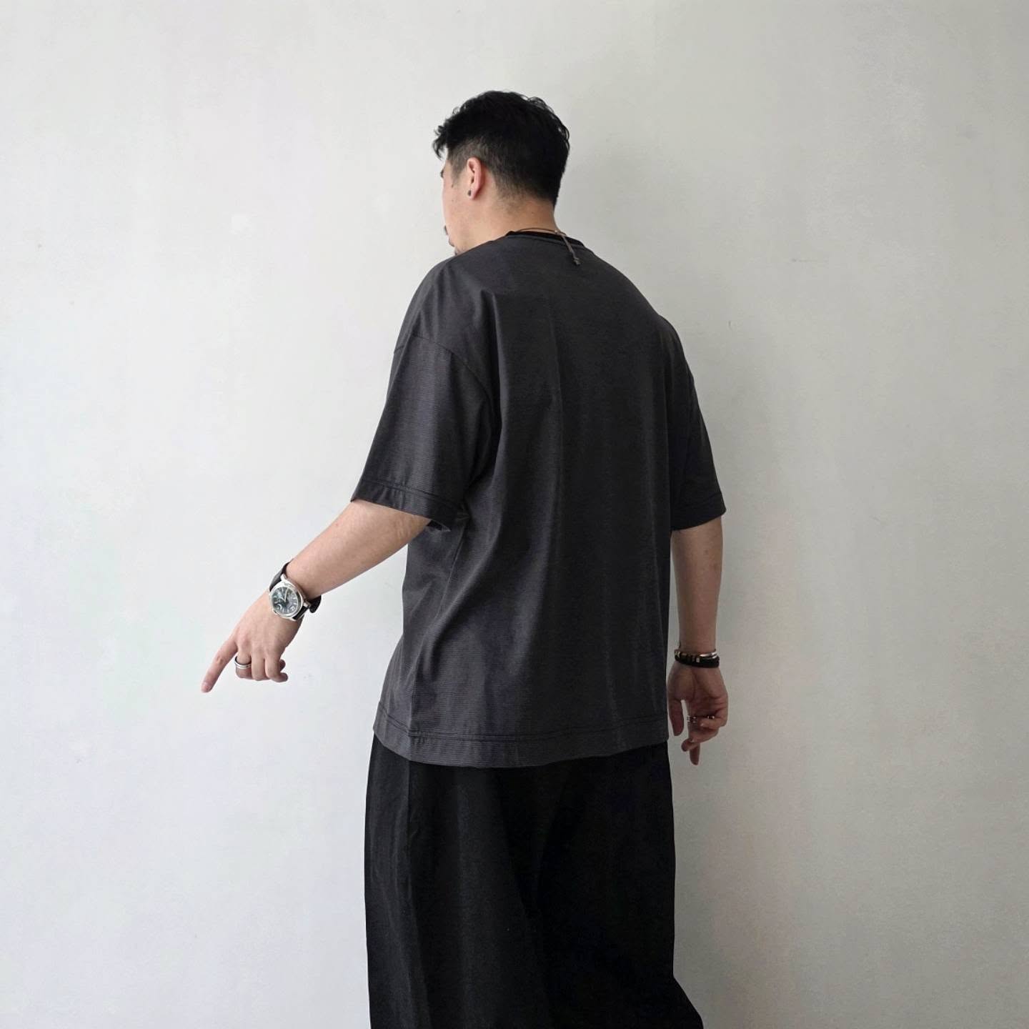 KANEMASA PHIL / 32G Wool Stripe SS Tee (Charcoal)