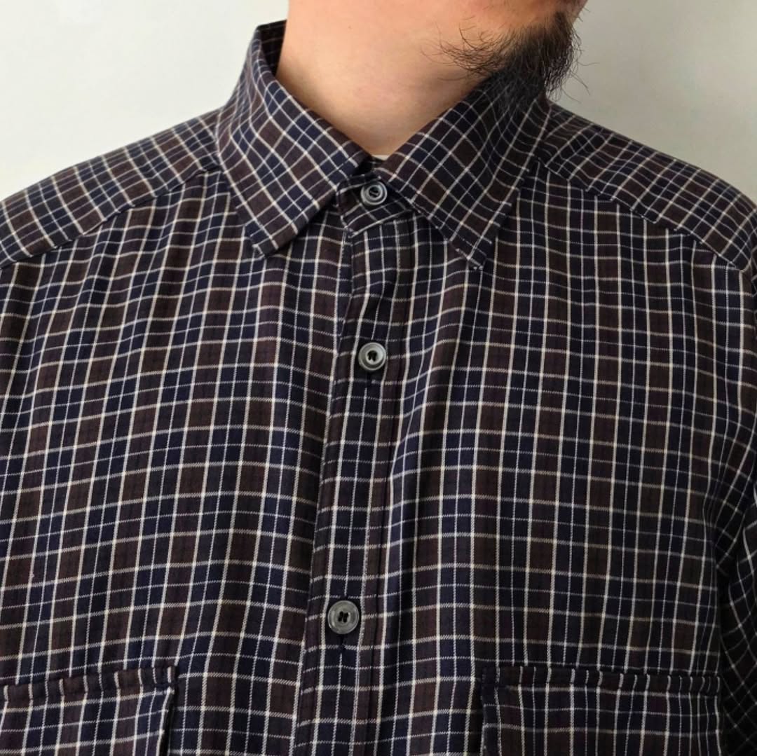 ANCELLM / Nel Check Over Work Shirt (Navy)