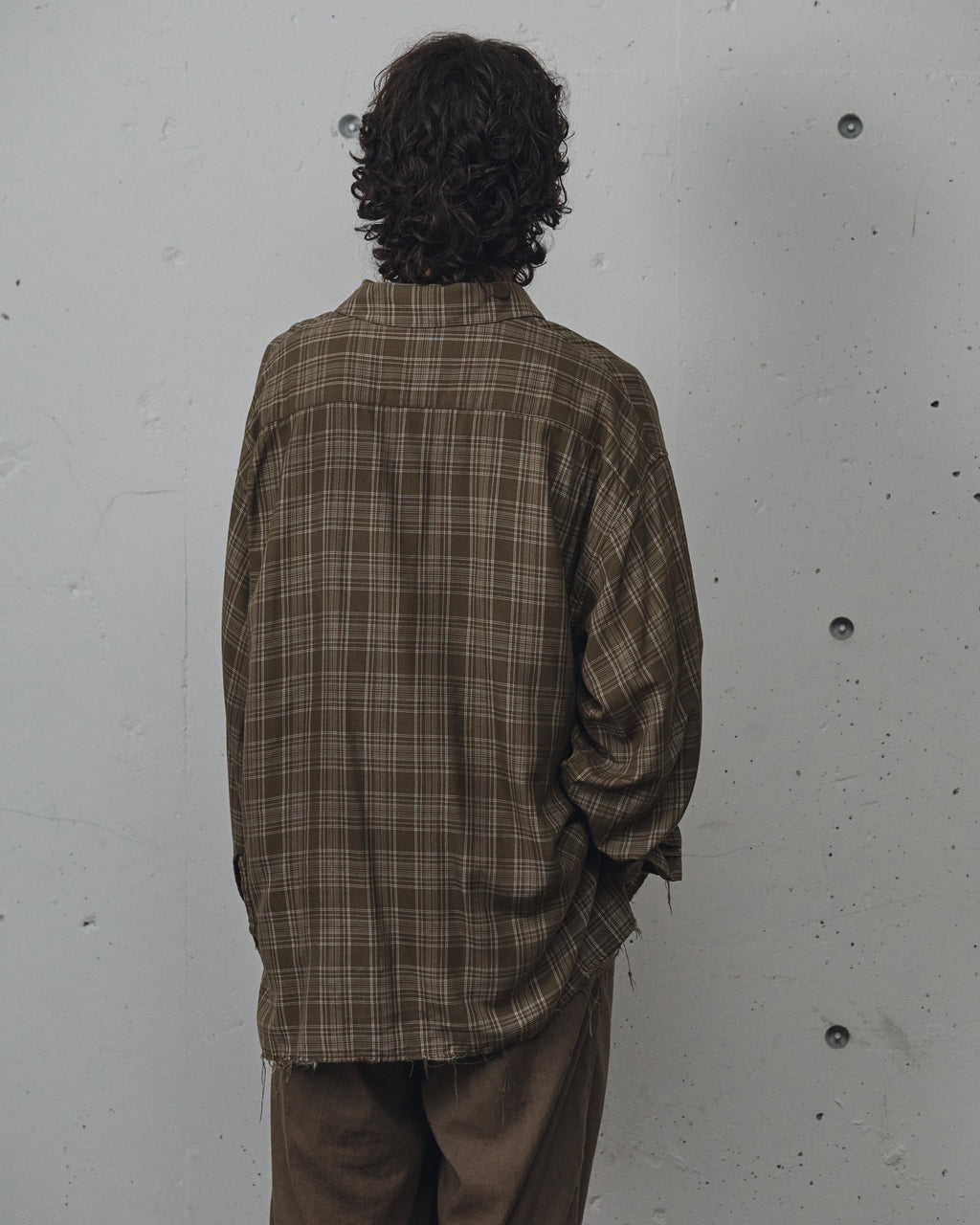 ANCELLM / Aging Rayon Check Shirt (Green)
