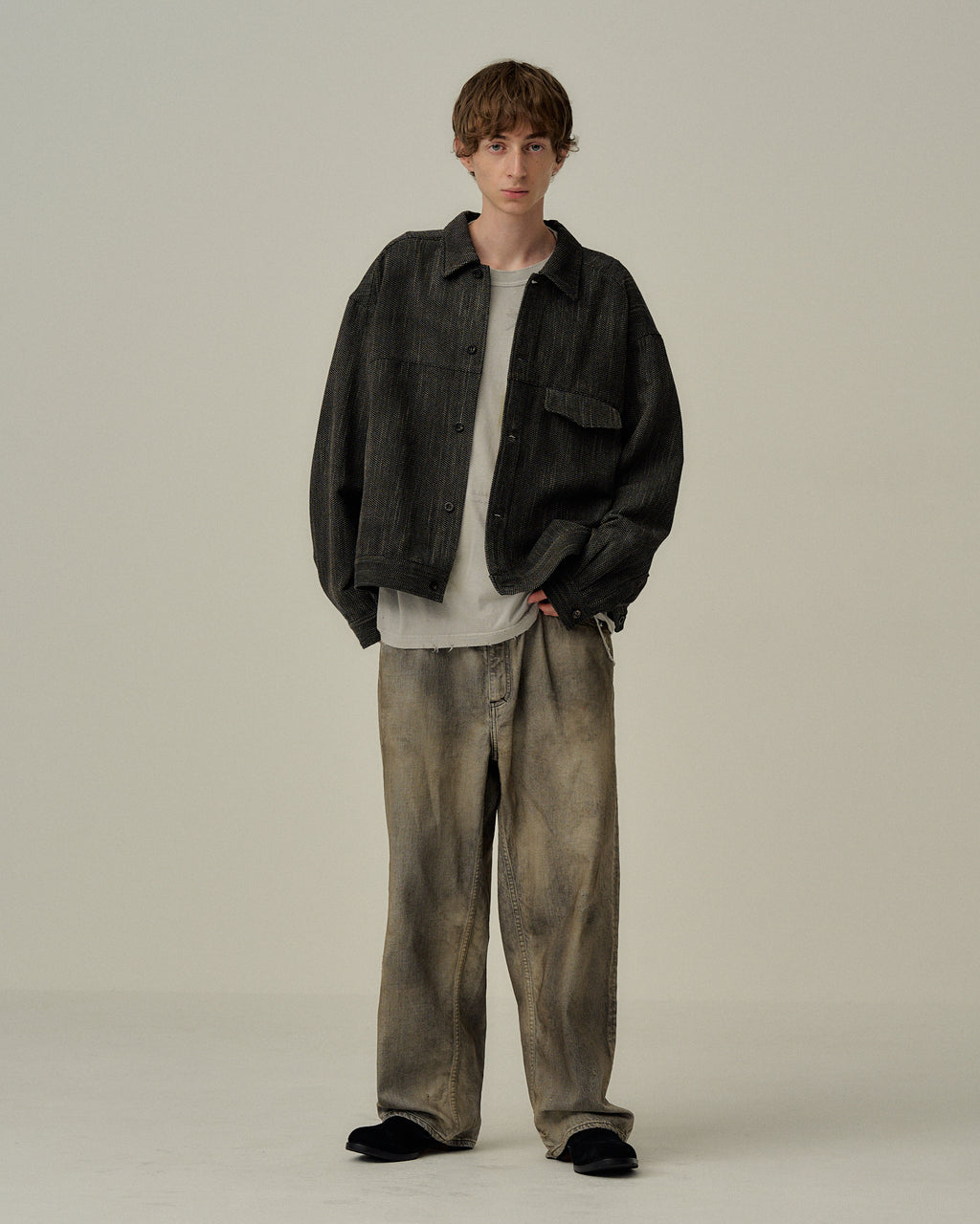 ANCELLM / Melange Wool Work Shirt Blouson (Black)