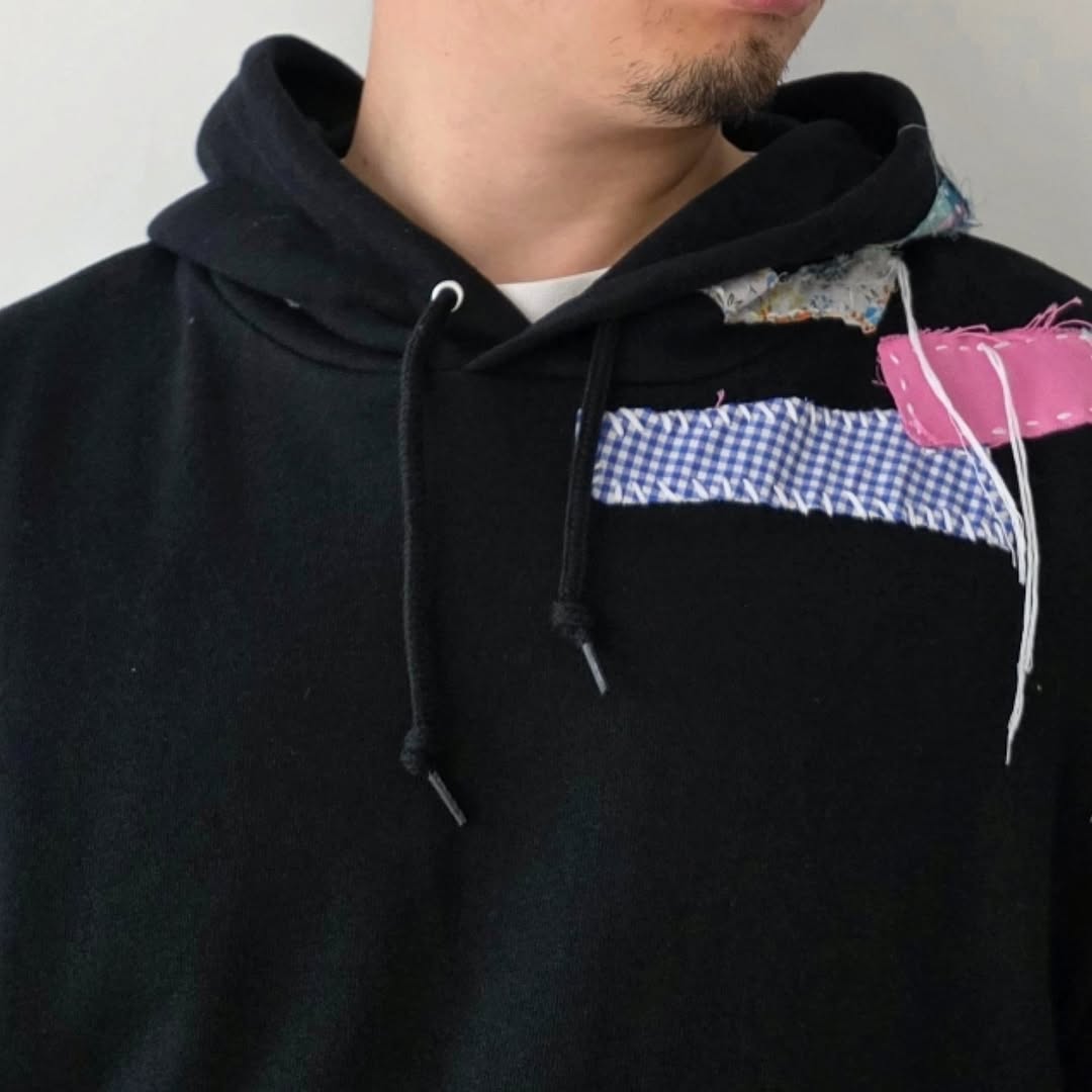 DISCOVERED / Patchwork Fabric Sweat Hoodie (Black)