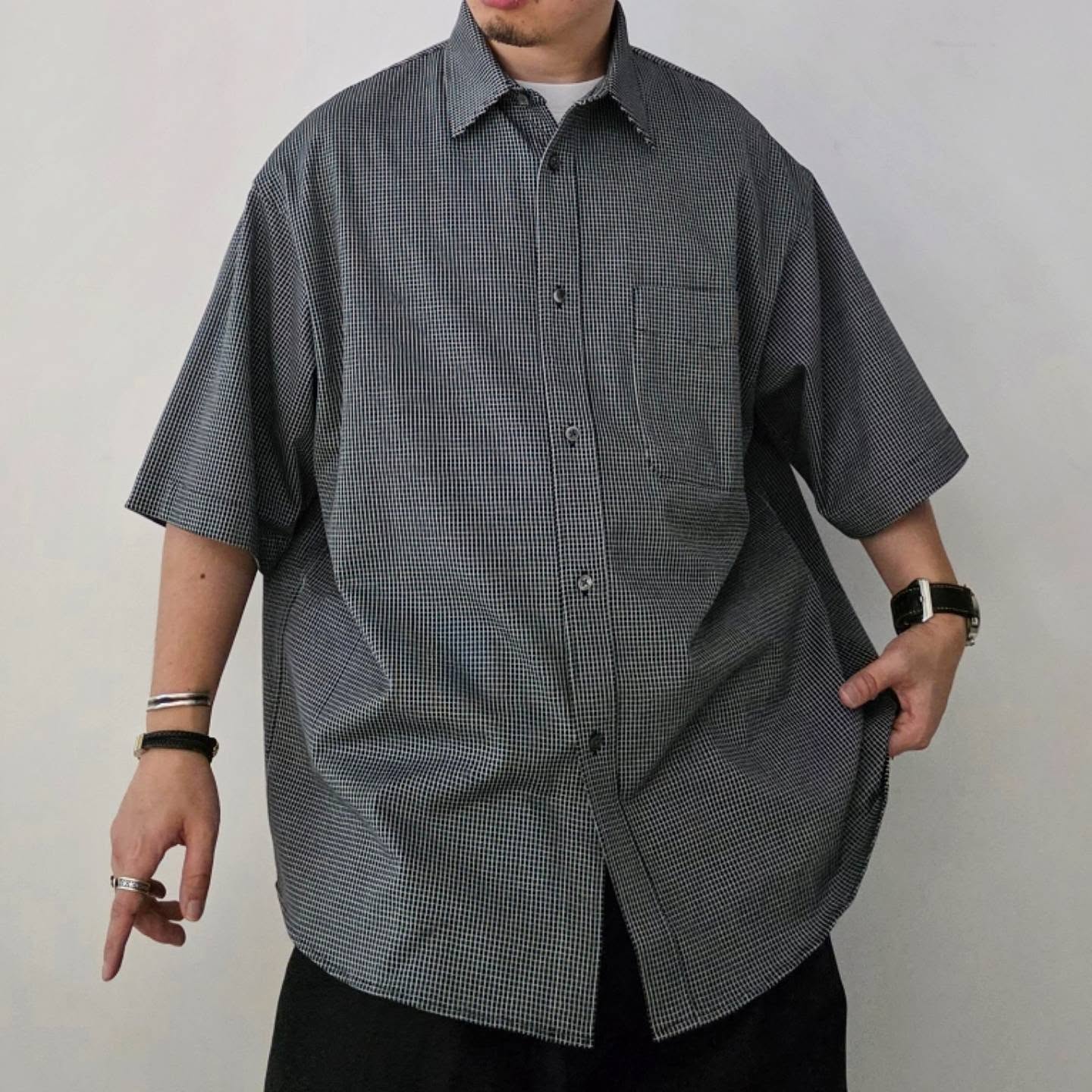 CLESSTE / Mini Grid Check 36G Knit Everyday S/S Shirt (Black x White)