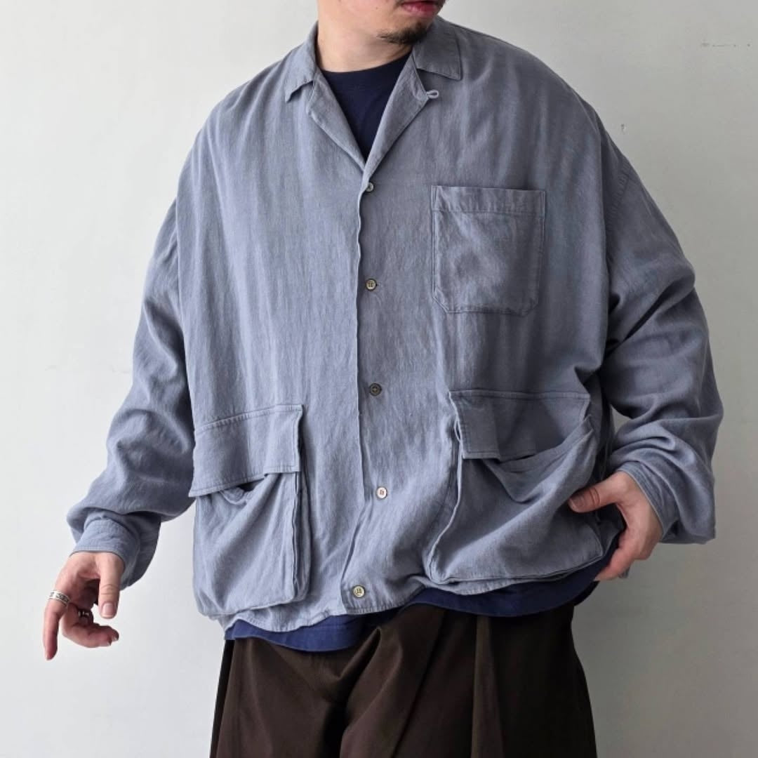 THE JEAN PIERRE / Safari Linen Shirt (Greige Dax)