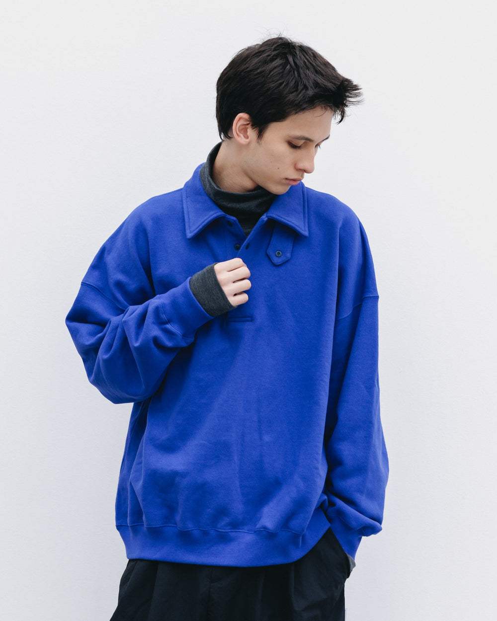 CLESSTE / Half Snap Sweat Shirt (Blue)