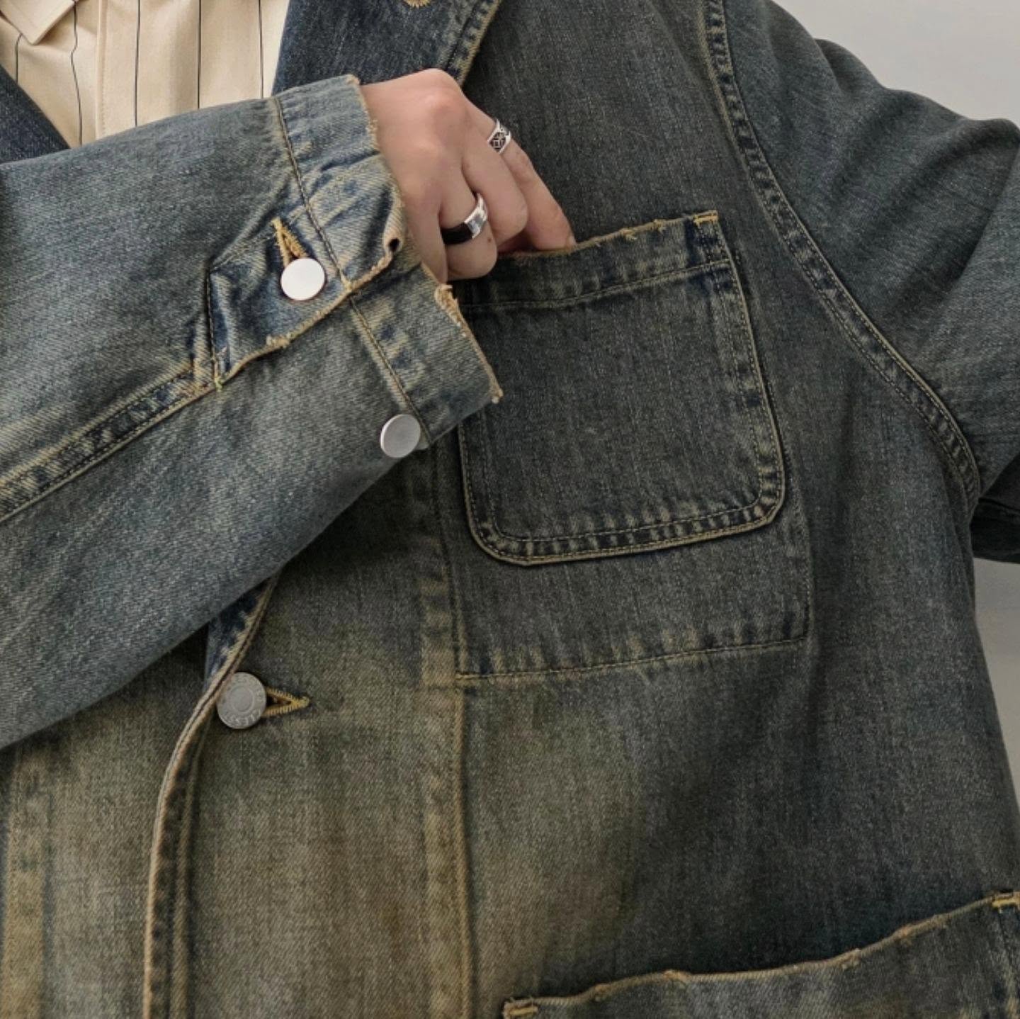 CLESSTE / Vintage Dyed Selvedge Denim City Worker Tailored Jacket (Vintage Beige)