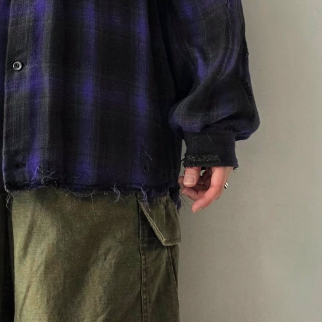 THE JEAN PIERRE / Grunge Plaid Open Collar Shirt