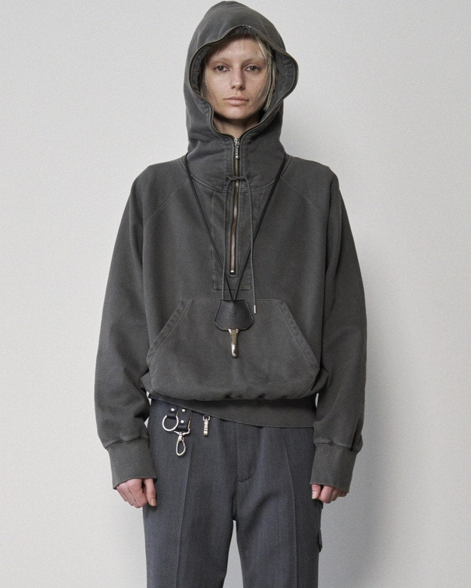 RICH I / Processed Half-Zip Sweat Hoodie (Gray)