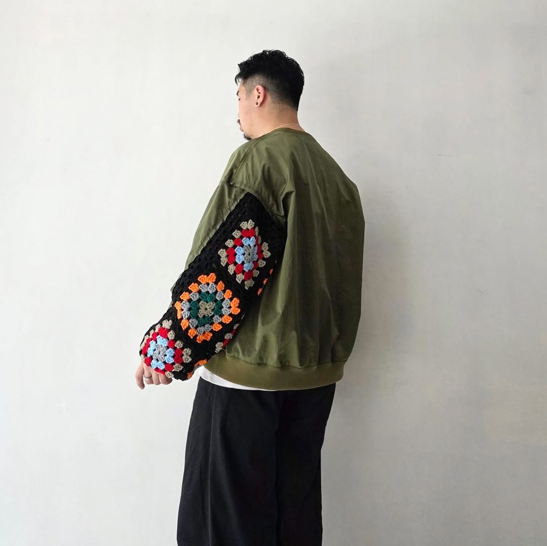 DISCOVERED / Kajif Nylon Crochet Sleeve Pullover (Khaki)