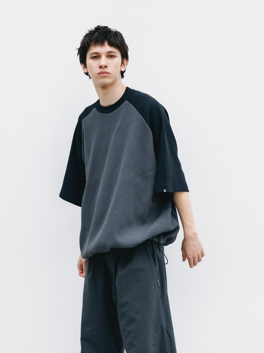 CLESSTE / City Light Thermal Raglan S/S T-Shirt With Drawstrings (Gray x Black)