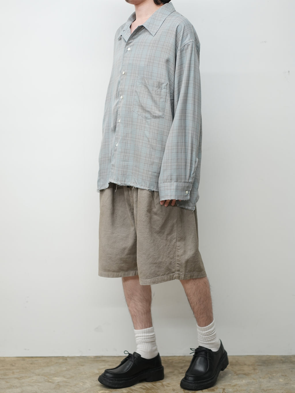 ANCELLM / Aging Rayon Check Shirt (Blue)