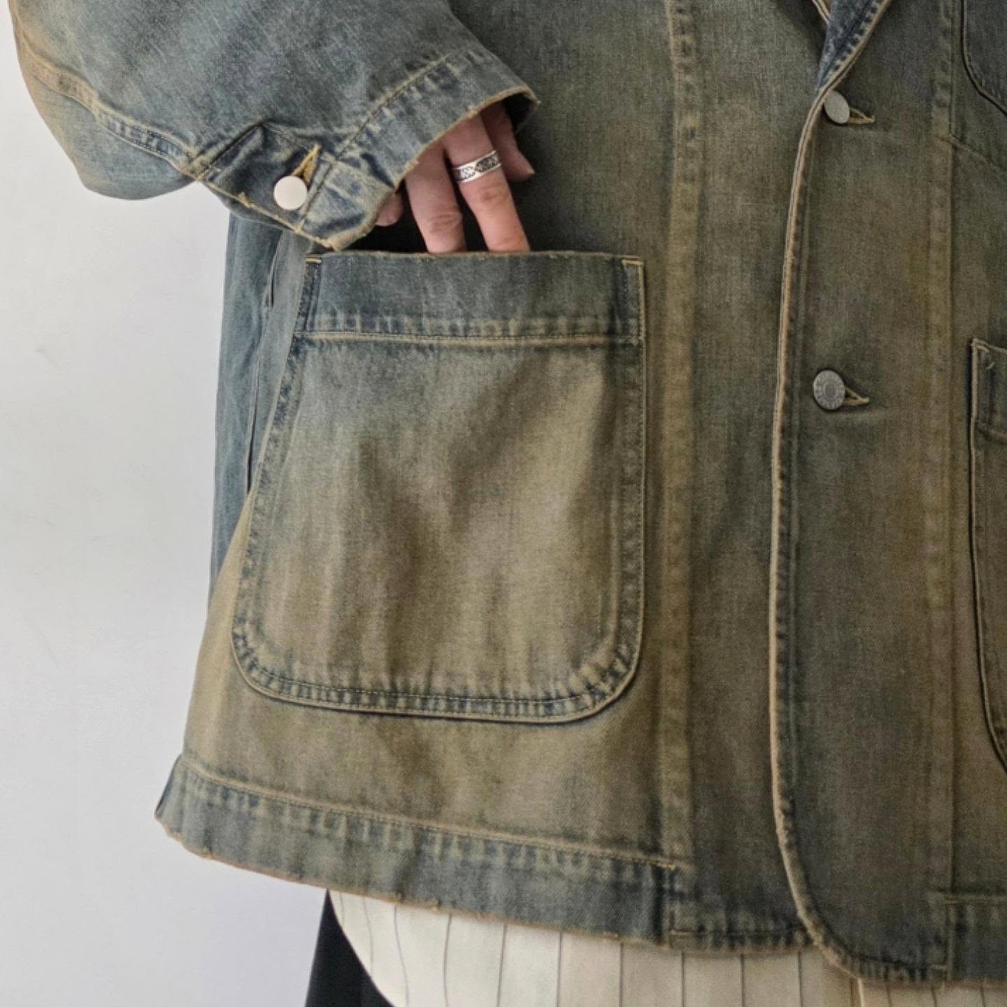 CLESSTE / Vintage Dyed Selvedge Denim City Worker Tailored Jacket (Vintage Beige)