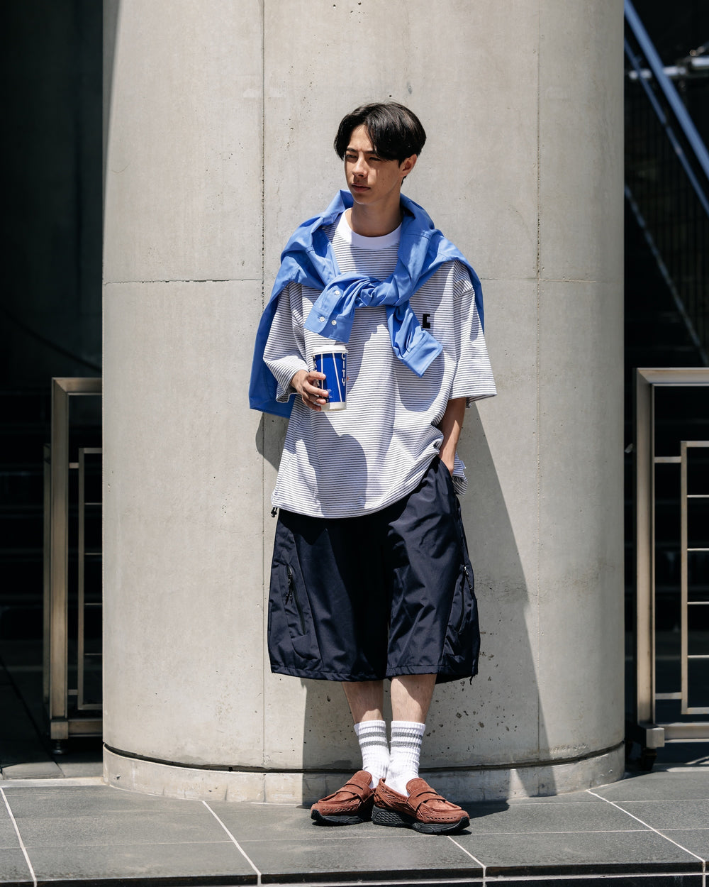CLESSTE / 'C' Striped Massive T-Shirt With Drawstrings (White x Black)