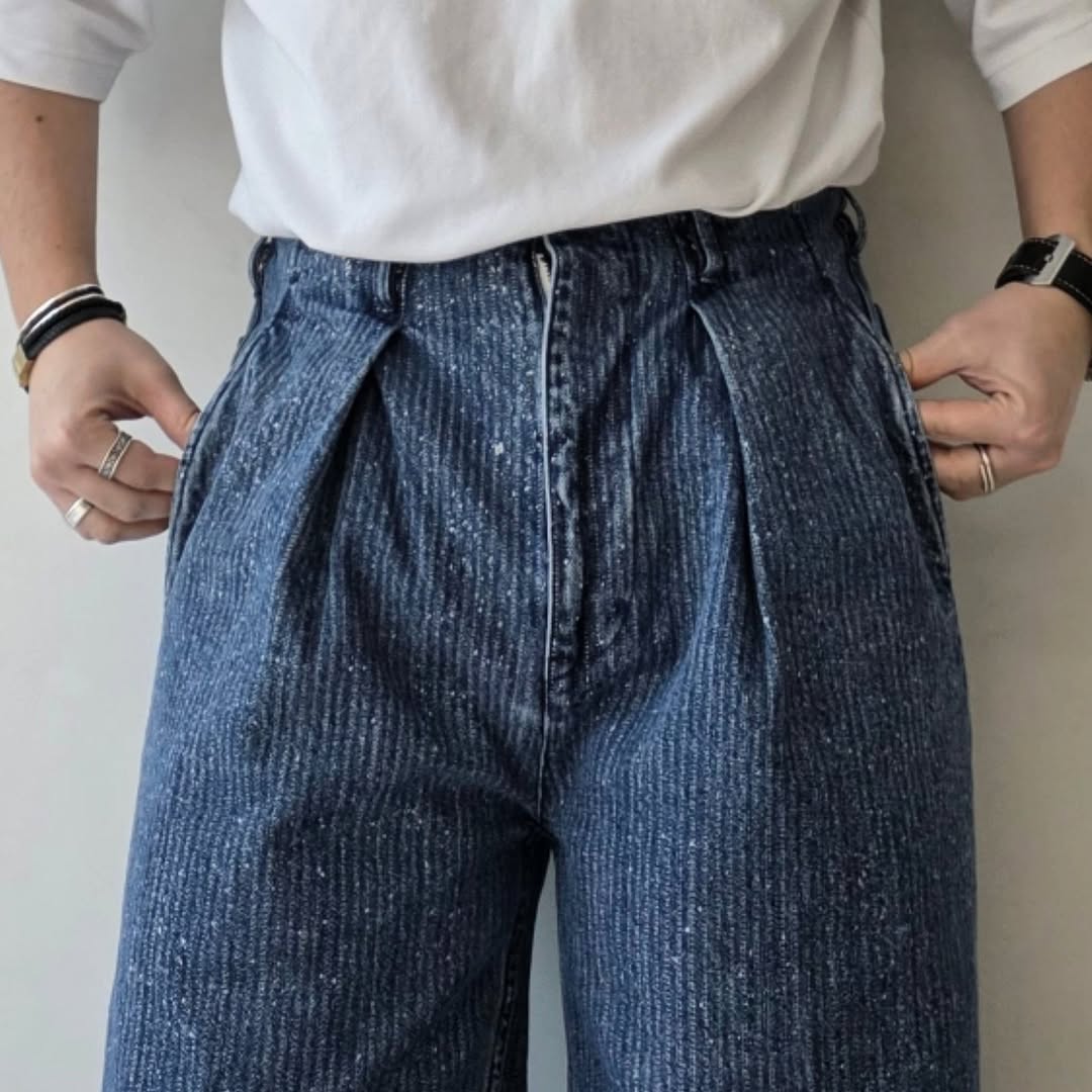 SABY / Tuck Baggy Type 2 - Stripe Denim Splash Vintage Wash