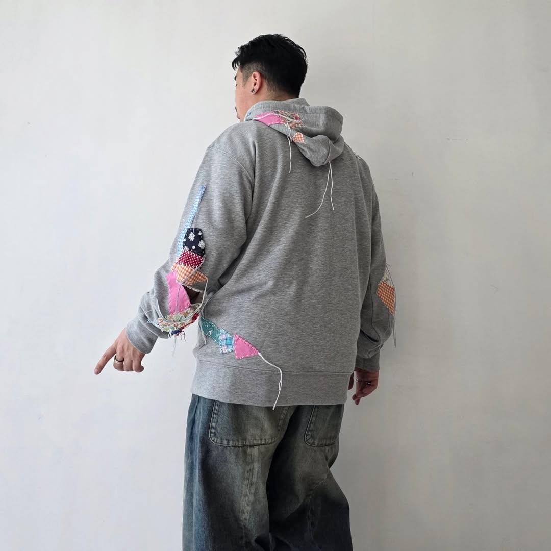 DISCOVERED / Patchwork Fabric Sweat Hoodie (Gray)