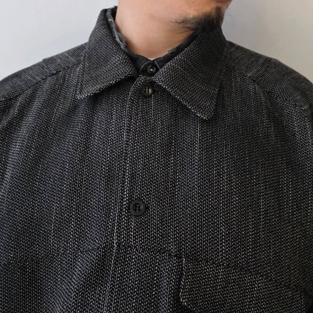 ANCELLM / Melange Wool Work Shirt Blouson (Black)