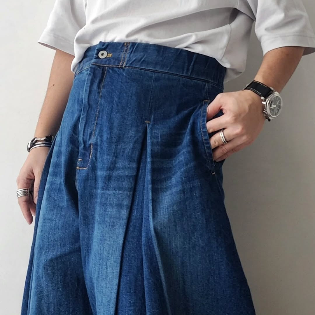 SAGE NATION / Box Pleat Trouser Denim Indigo Wash