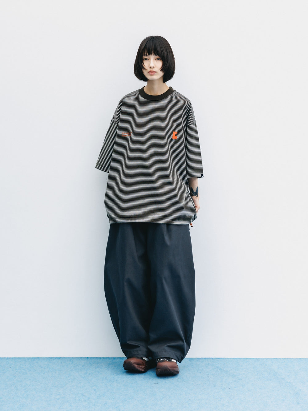 CLESSTE / 'C x Concept' Striped S/S T-Shirt With Drawstrings (Brown x White)