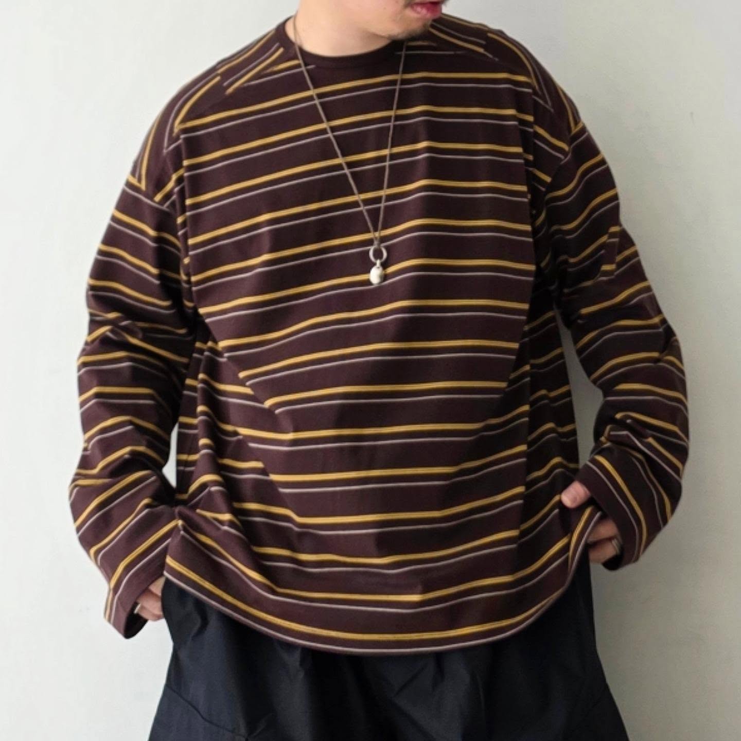 ANCELLM / Border LS T-Shirt (Marron)