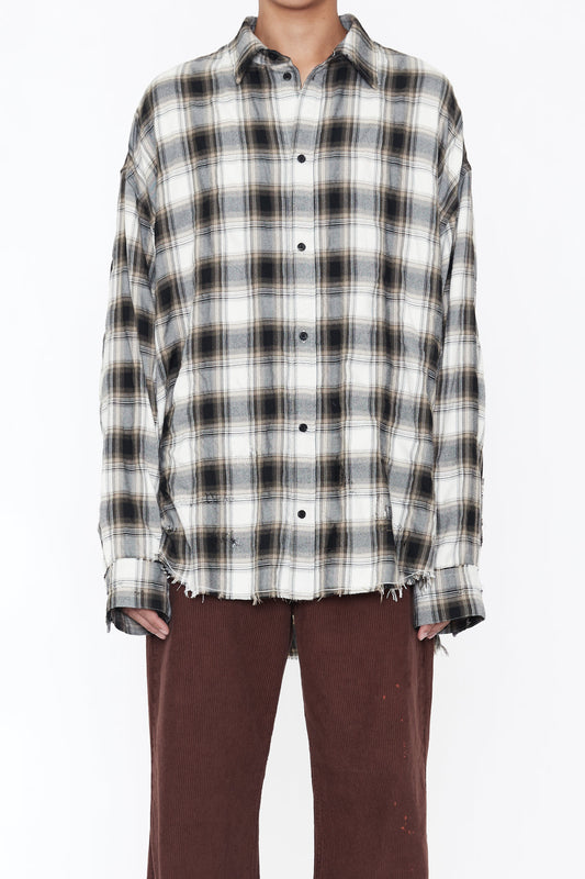 CODA / Beige Grey Checked Washed Thrashed Structured Shirt