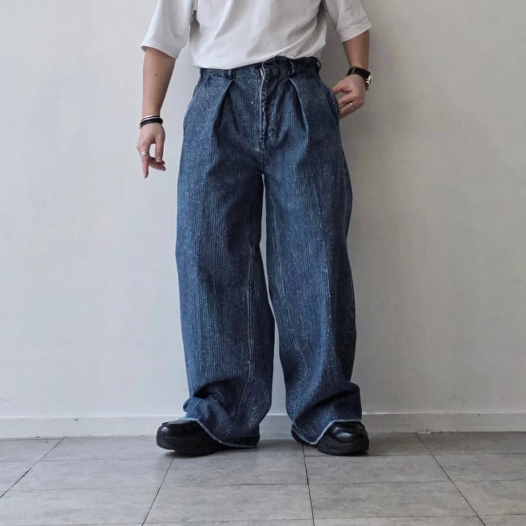 SABY / Tuck Baggy Type 2 - Stripe Denim Splash Vintage Wash