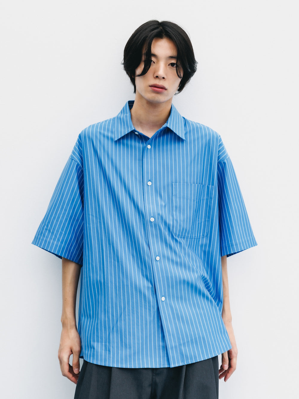 CLESSTE / Thick/Thin Stripe 46G Knit Everyday S/S Shirt (Sax Blue Stripe)